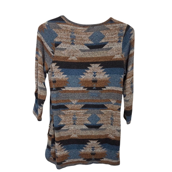 ⭐️Warehouse One Patterned Long Sleeve Top - Blue and Brown Size Small - Picture 2 of 5